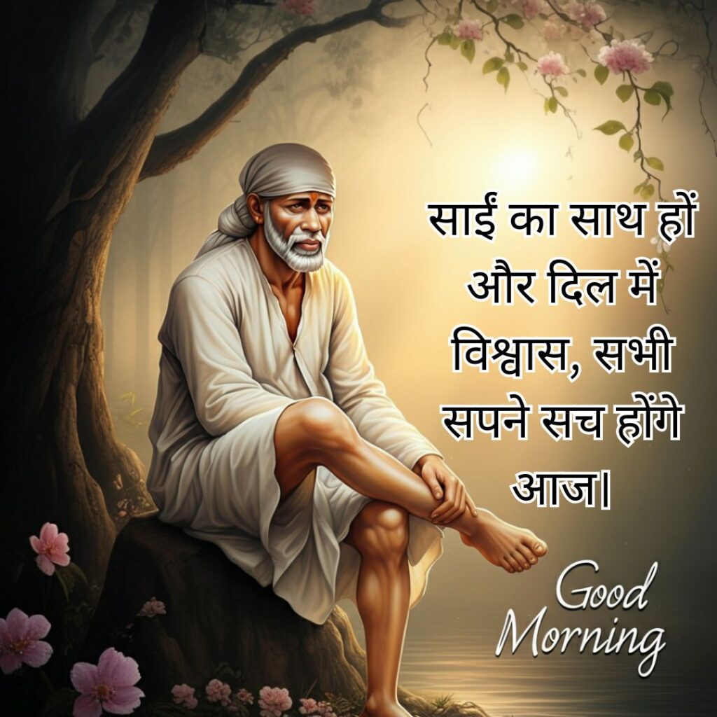 Sai-Baba-Good-Morning-Sitting-on-rock-Image